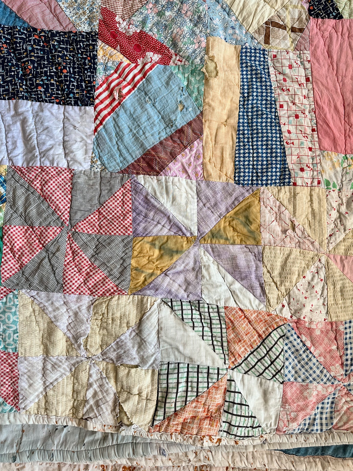 Vintage Hand Stitched Cotton Star & Crazy Scrap Quilt
