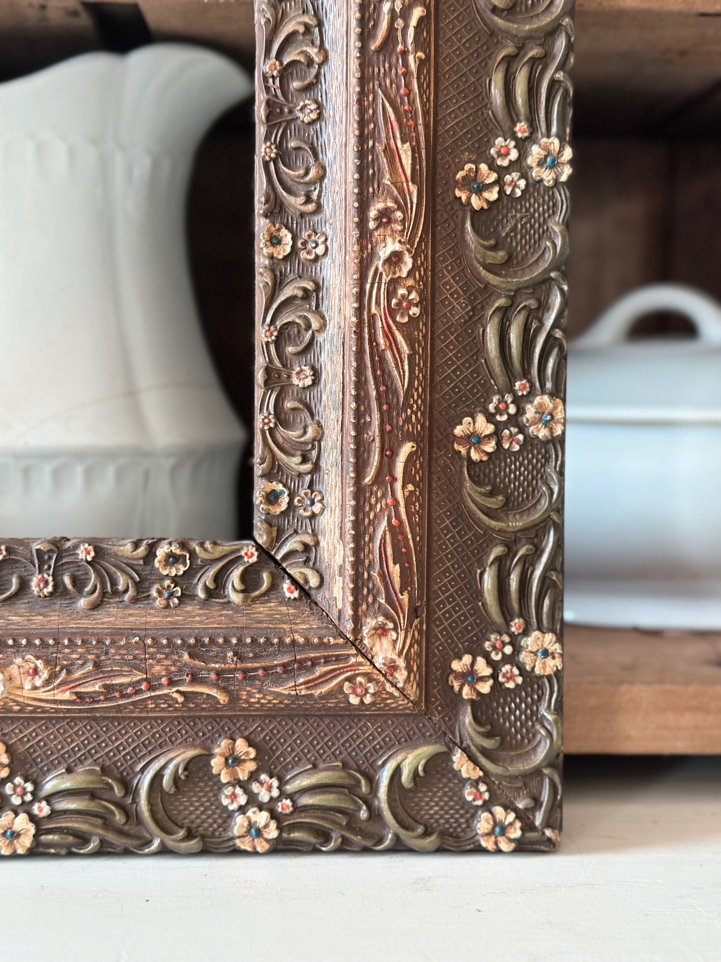 Vintage Floral Wood Frame