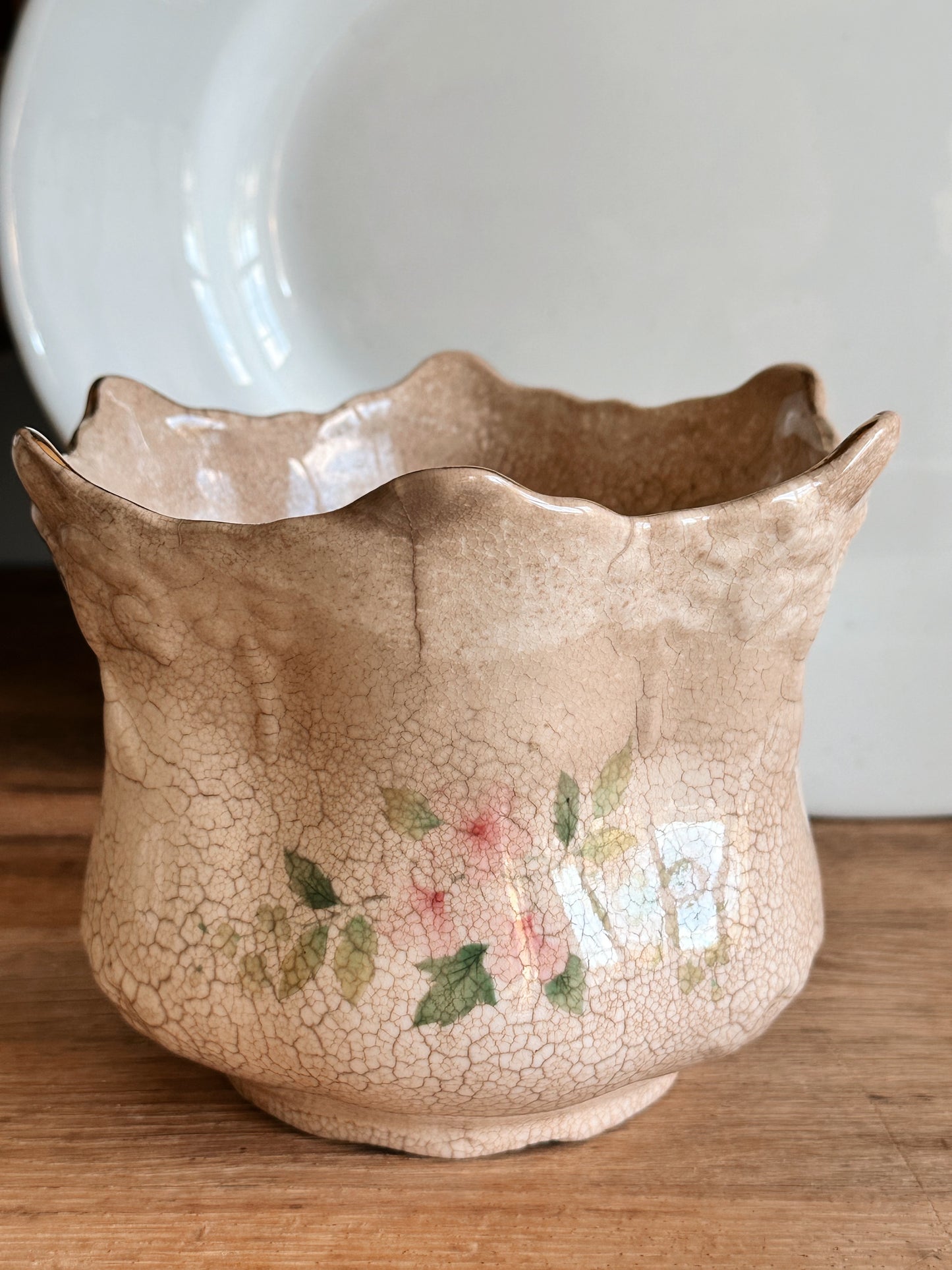 Antique Stained Coronet Bone China Vessel, Staffordshire England