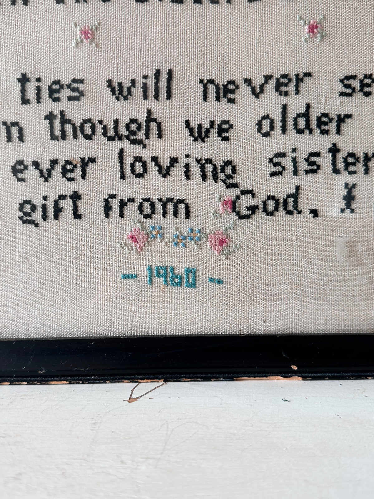 Vintage Sisters Needlework Framed Wall Hanging