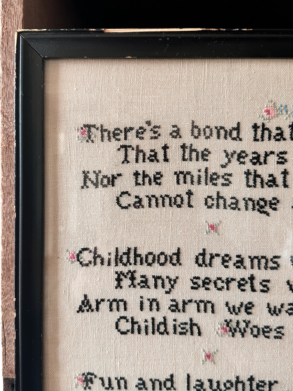 Vintage Sisters Needlework Framed Wall Hanging