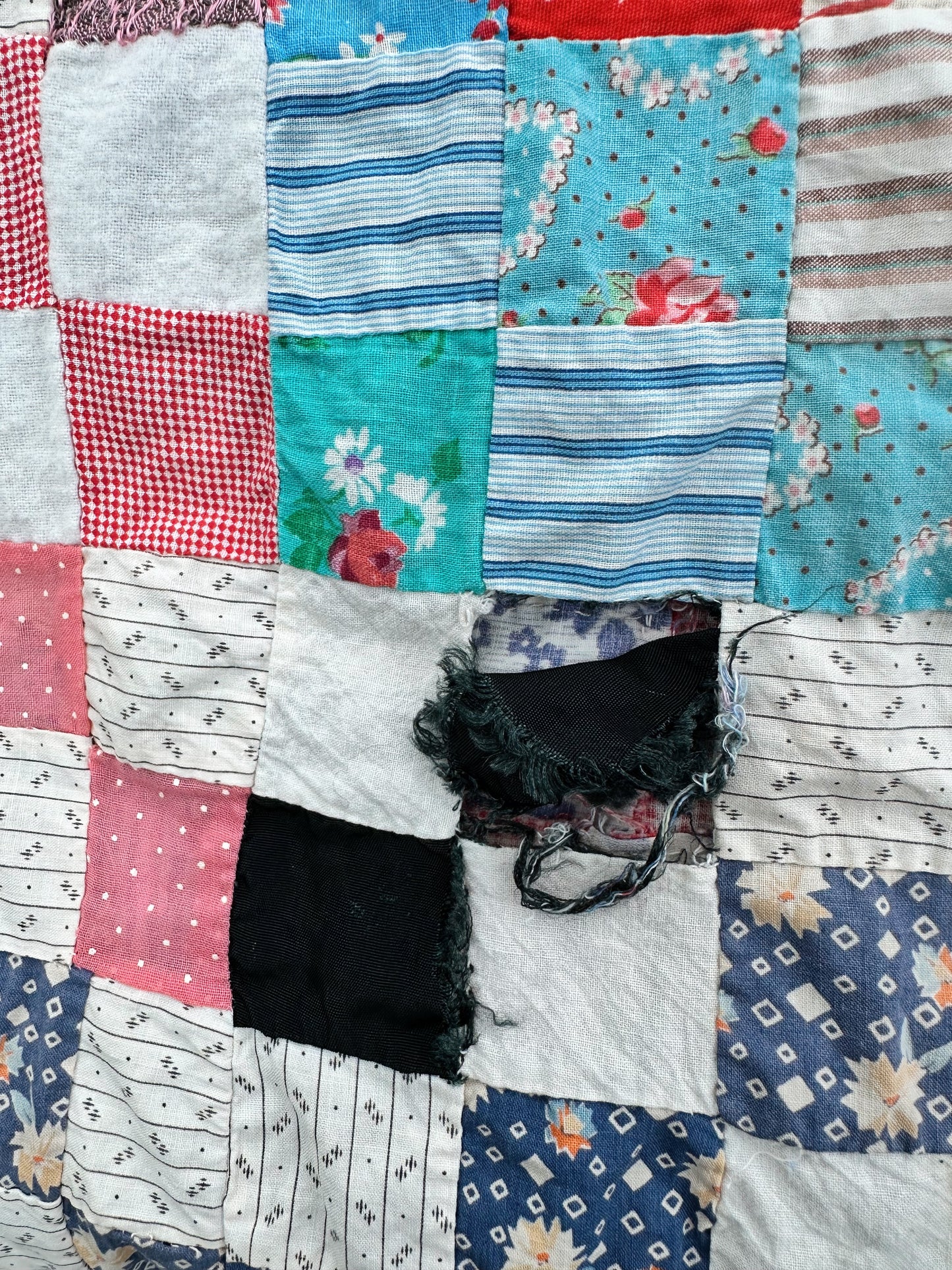 Vintage 1930s–40s Postage Stamp Scrap Quilt Top