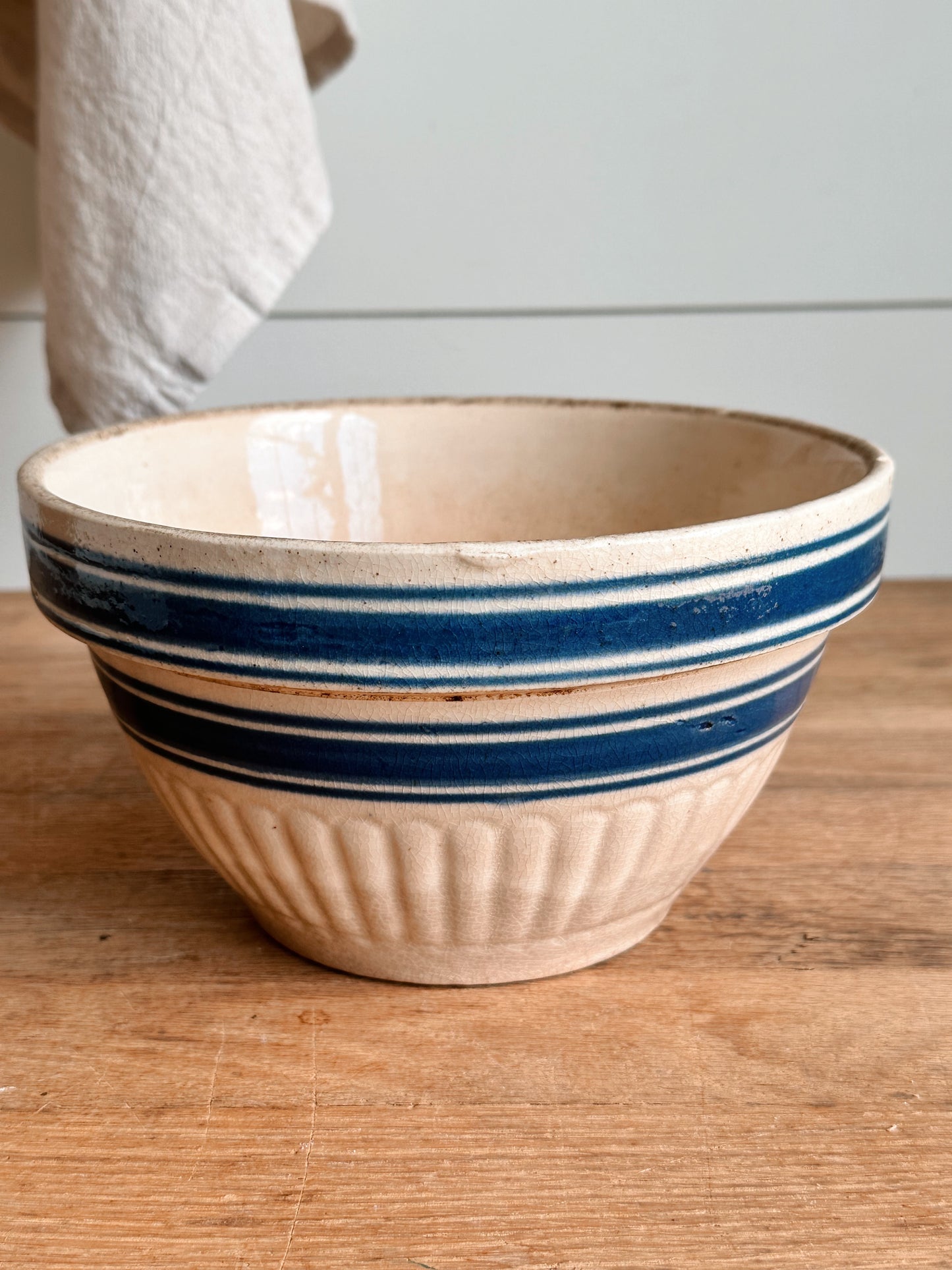 Antique Blue Banded Stoneware Bowl