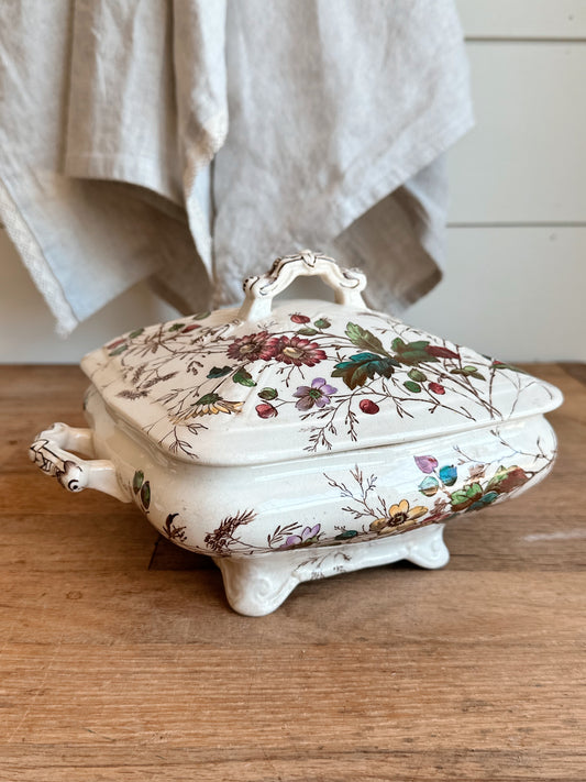 Antique 1801s Florine William Alseger Adderley & Co English Ironstone Covered Vegetable Dish