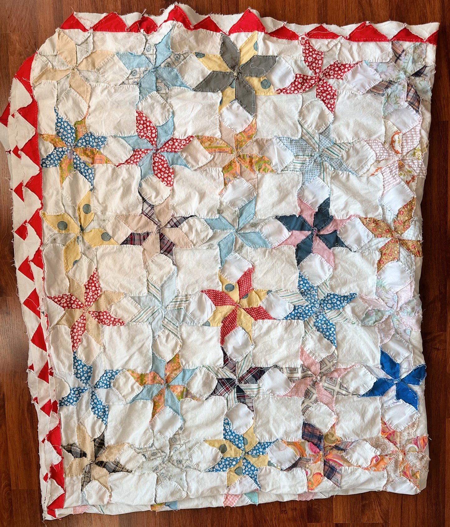 Vintage Hand Pieced 8-Point Star Quilt Top