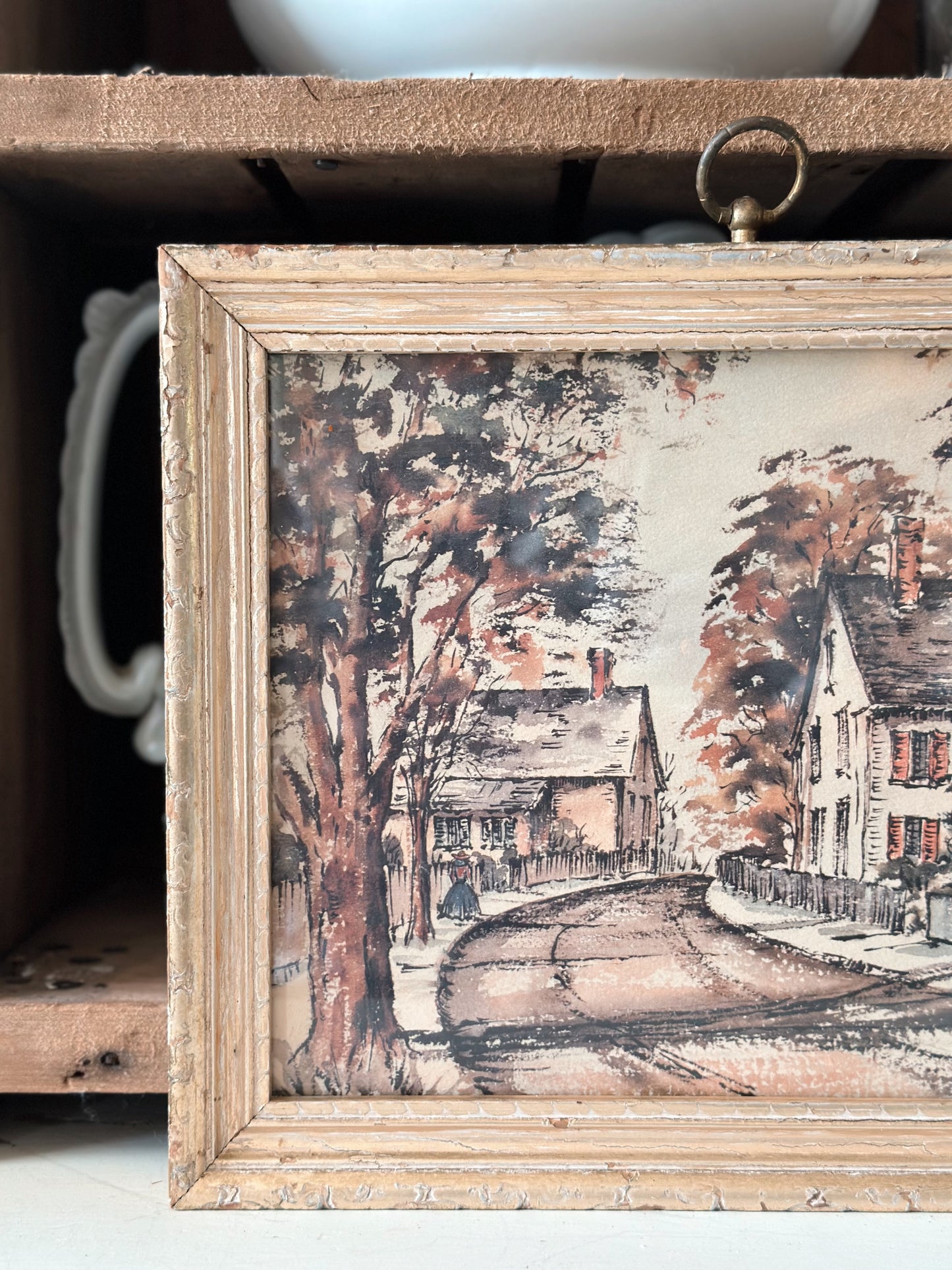 Vintage Framed Cottage Town