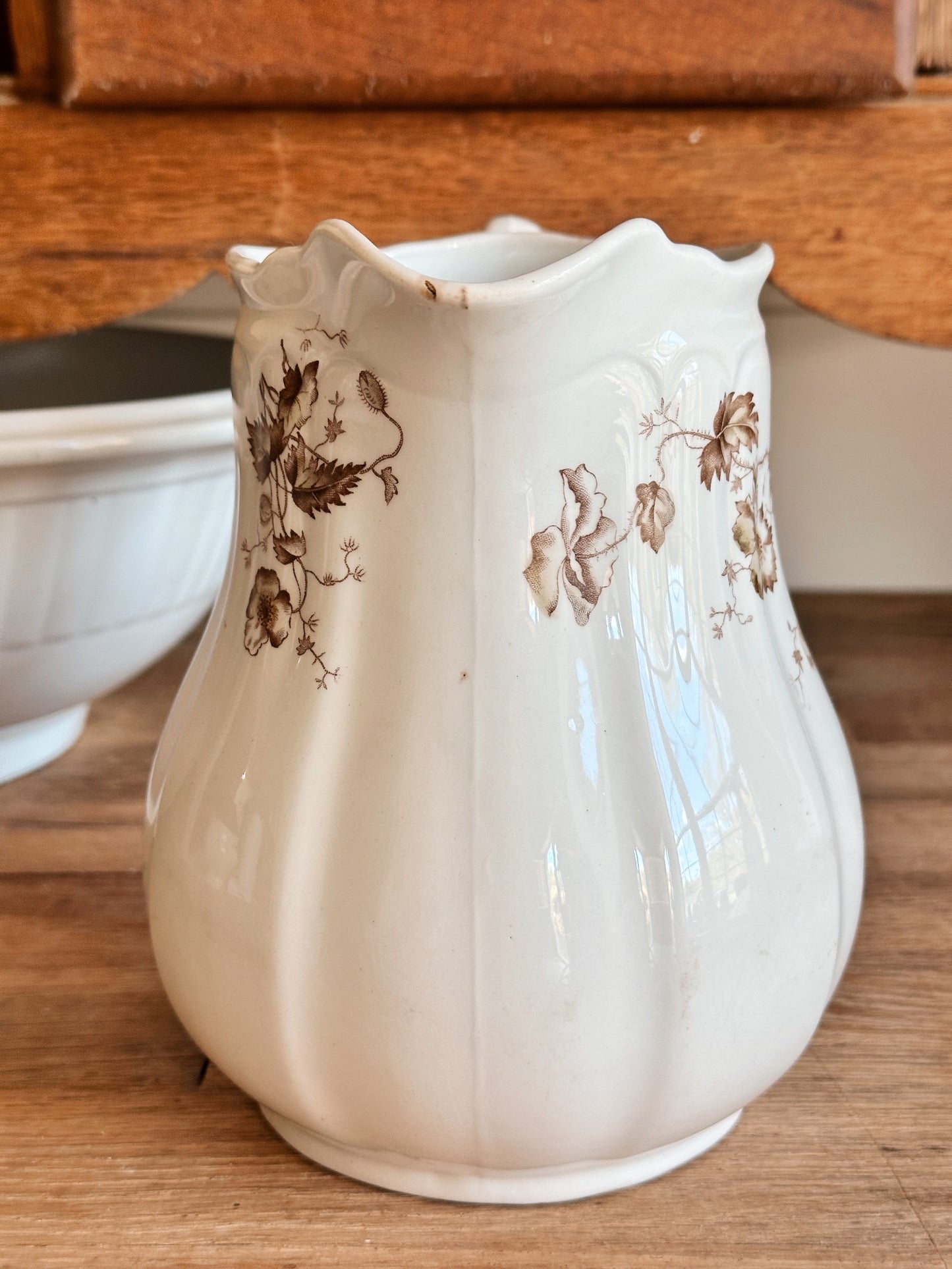 J&G Meakin Brown & White Transferware Ironstone Pitcher