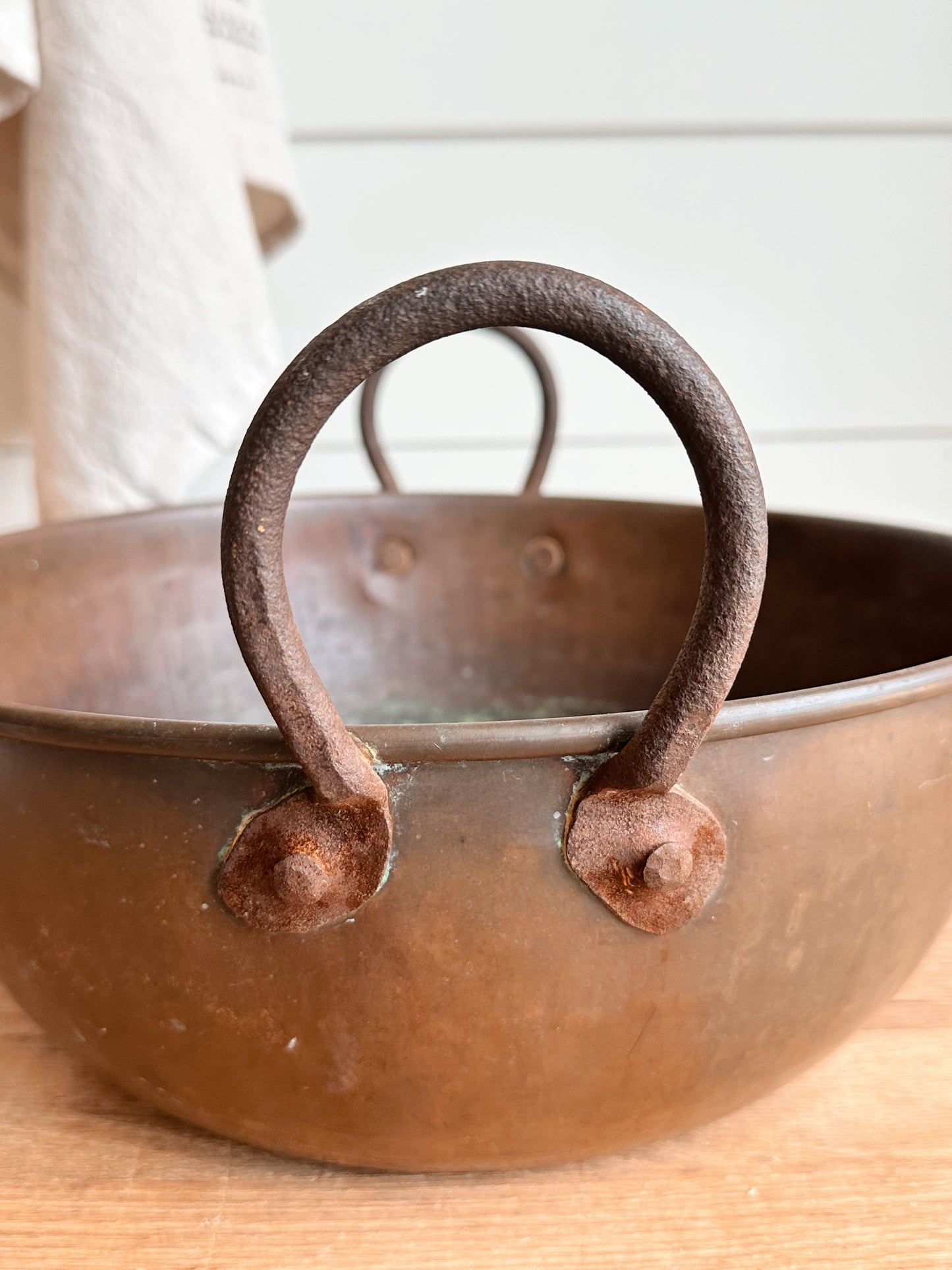 Antique Copper Mixing Bowl with Wrought Iron Handles, c. 1900