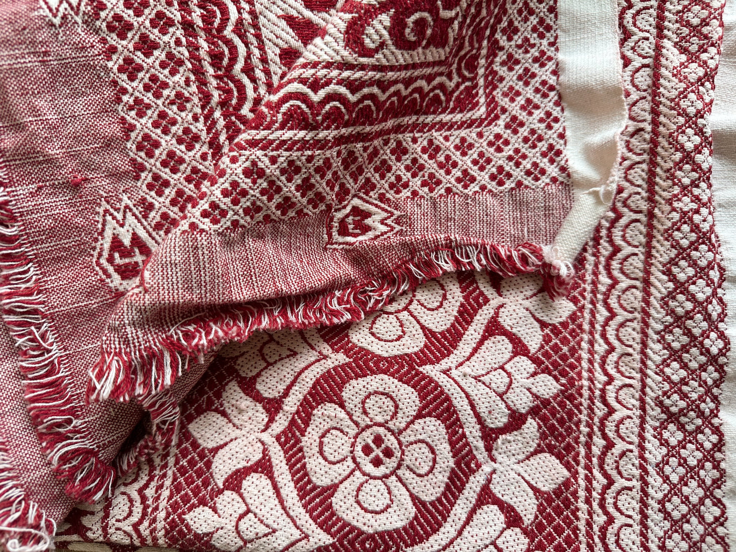 Vintage  Woven Jacquard Coverlet/Fabric