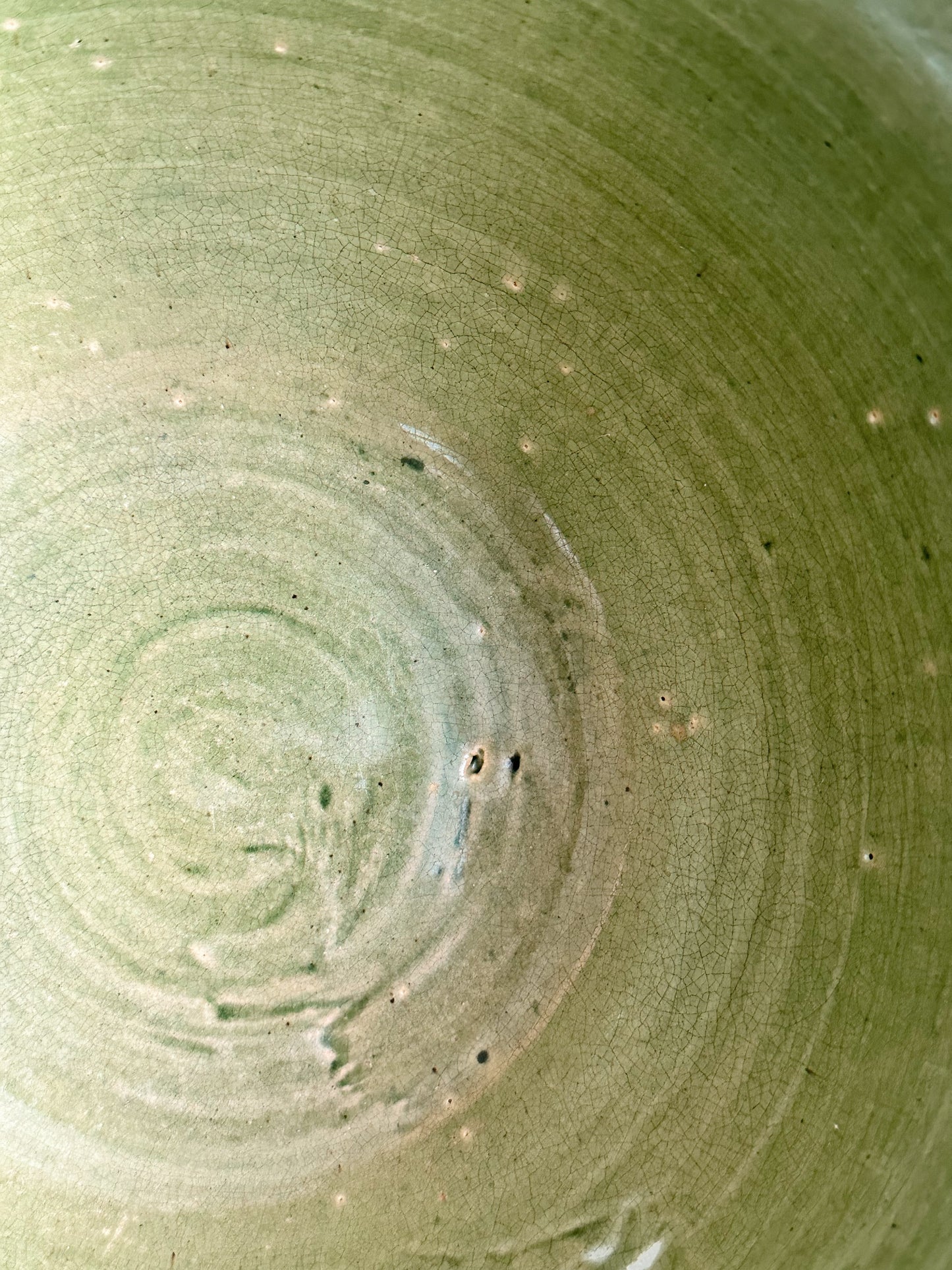Vintage Green Ribbed Stoneware Mixing Bowl