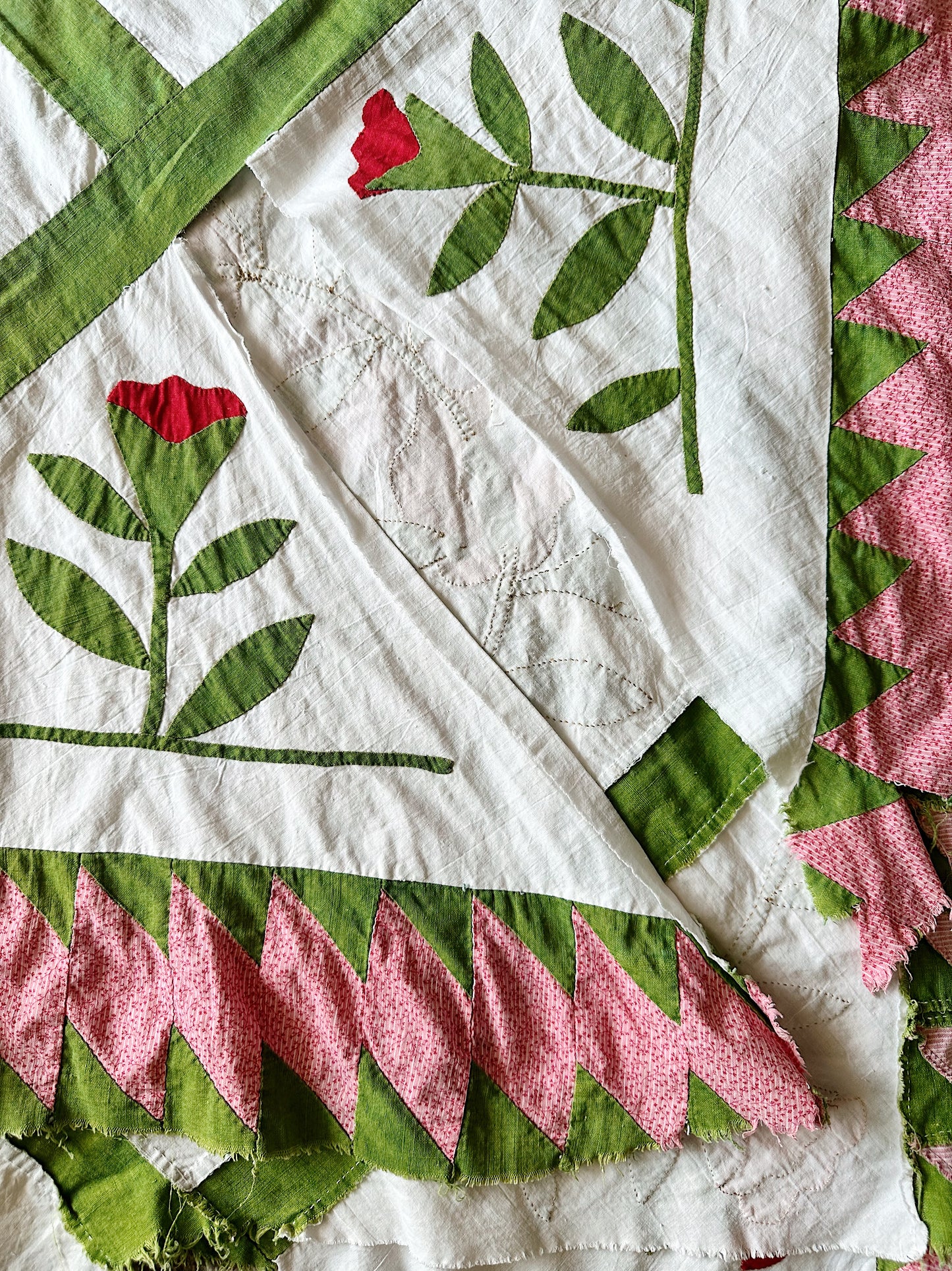 Vintage Hand Appliqué Flower Trellis Quilt Top