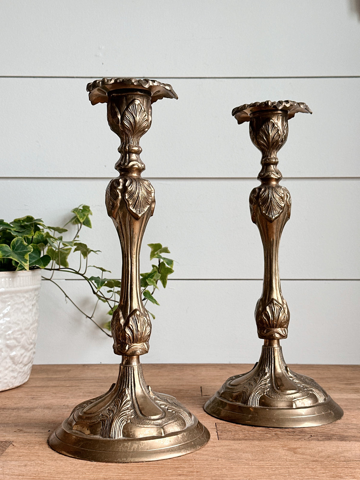 Pair of Large Vintage Brass Candlesticks