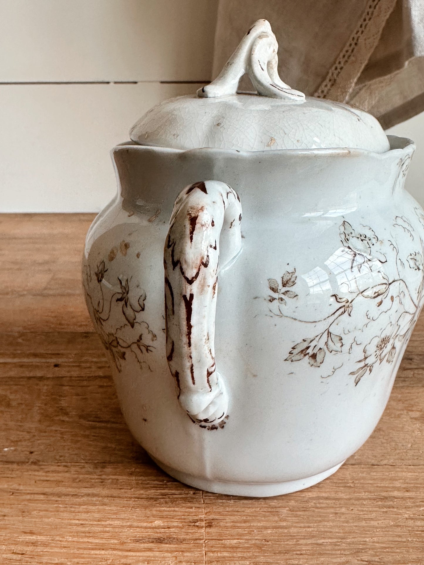 Antique WH Pearl & Co Ironstone Sugar Bowl