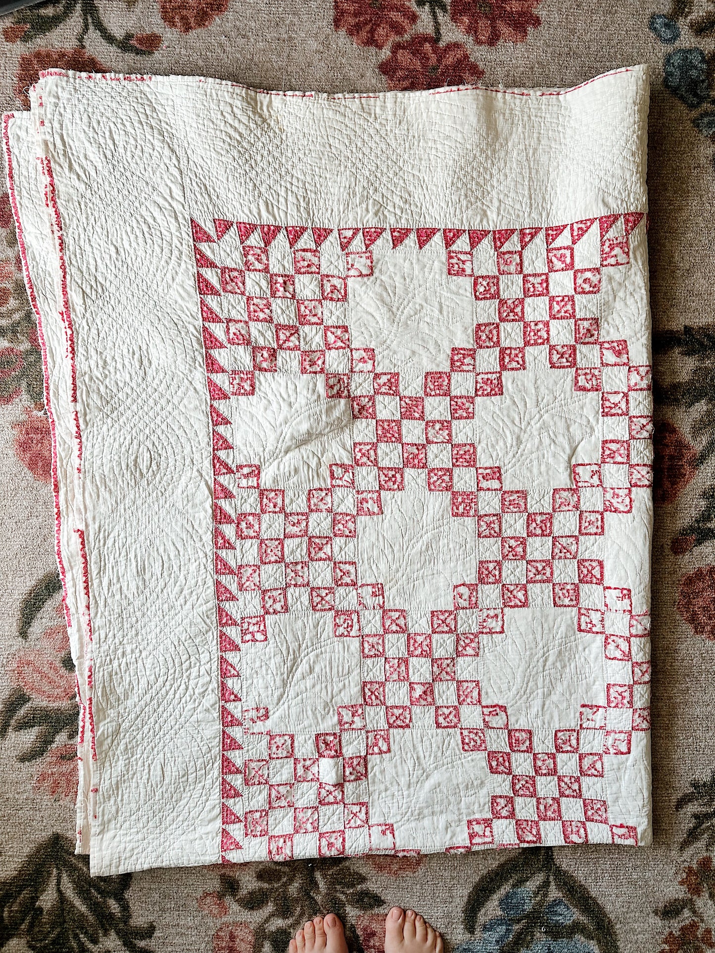 Vintage Hand Stitched Irish Chain Cutter Quilt