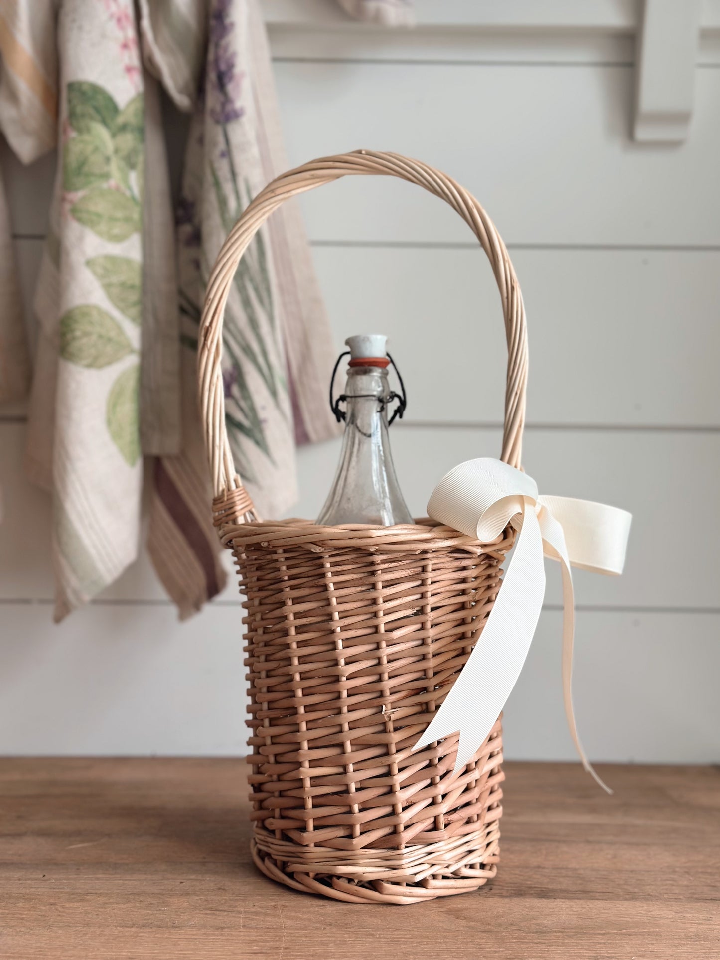 Natural Willow Flower Basket with Bow