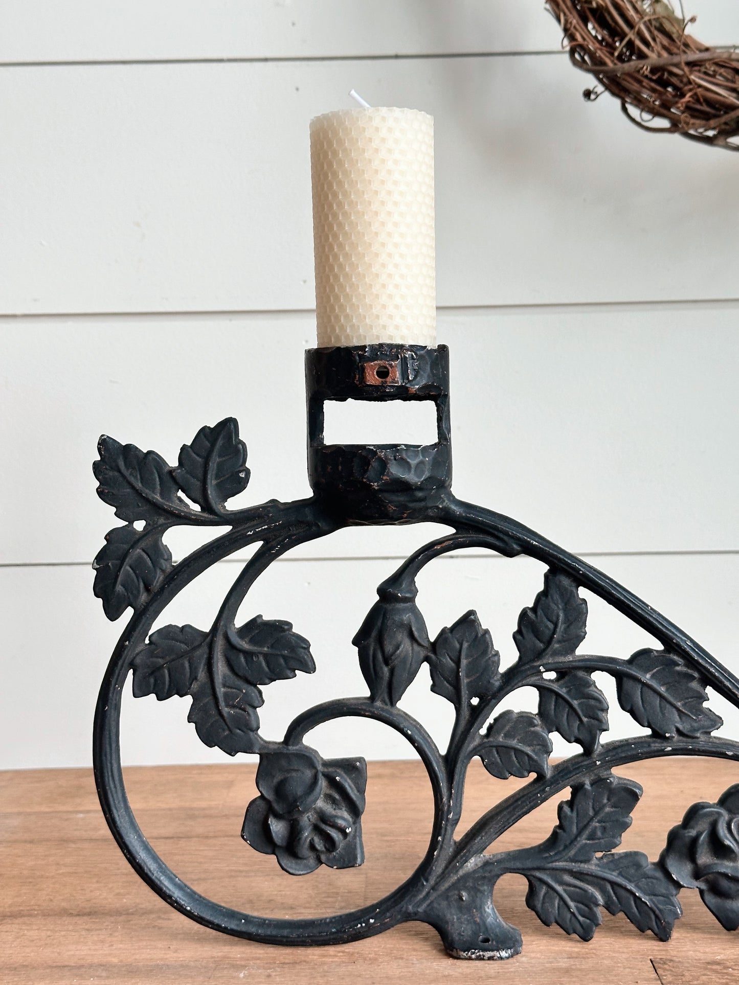 Repurposed Vintage Candle Holder with Beeswax Candle