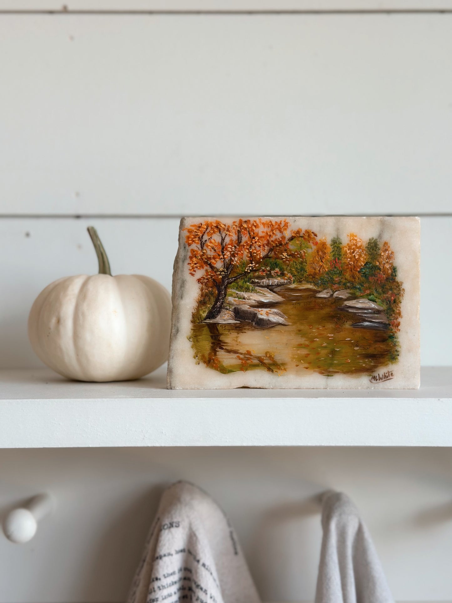 Vintage Signed Fall Painting on Marble