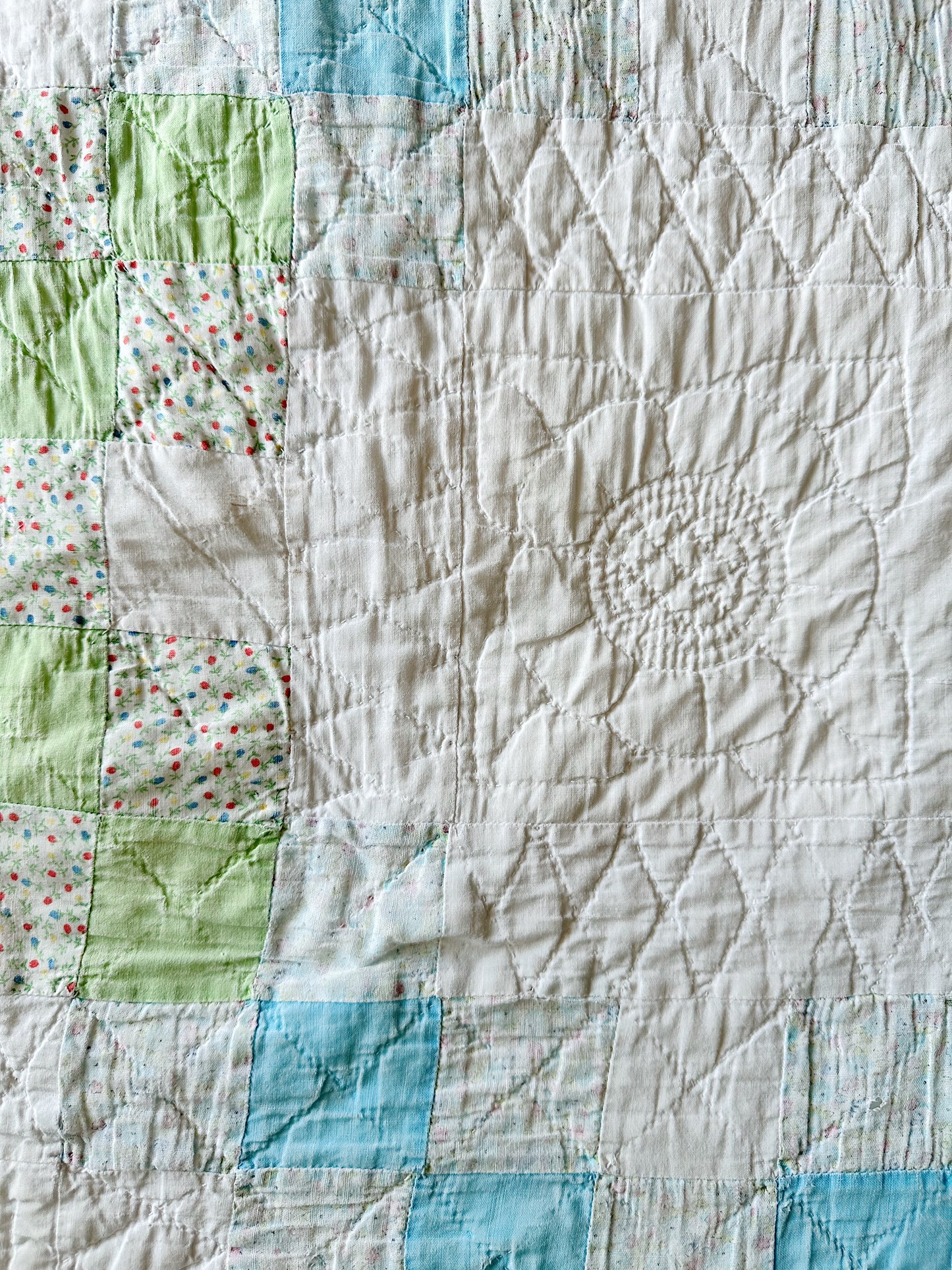 Vintage Hand Stitched Pastel Irish Chain Variation Quilt