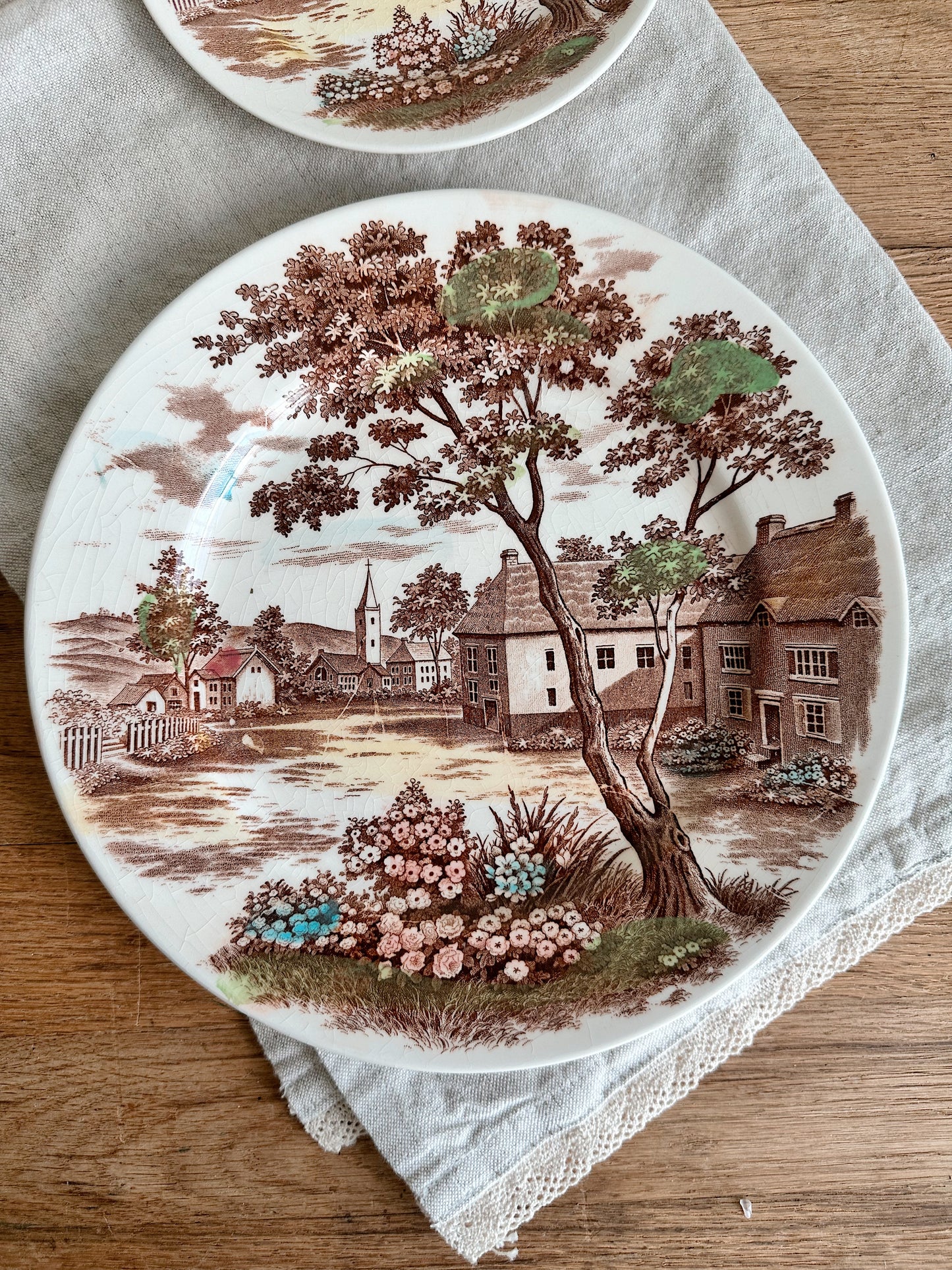 Pair of English Village Transferware Plates, Japan
