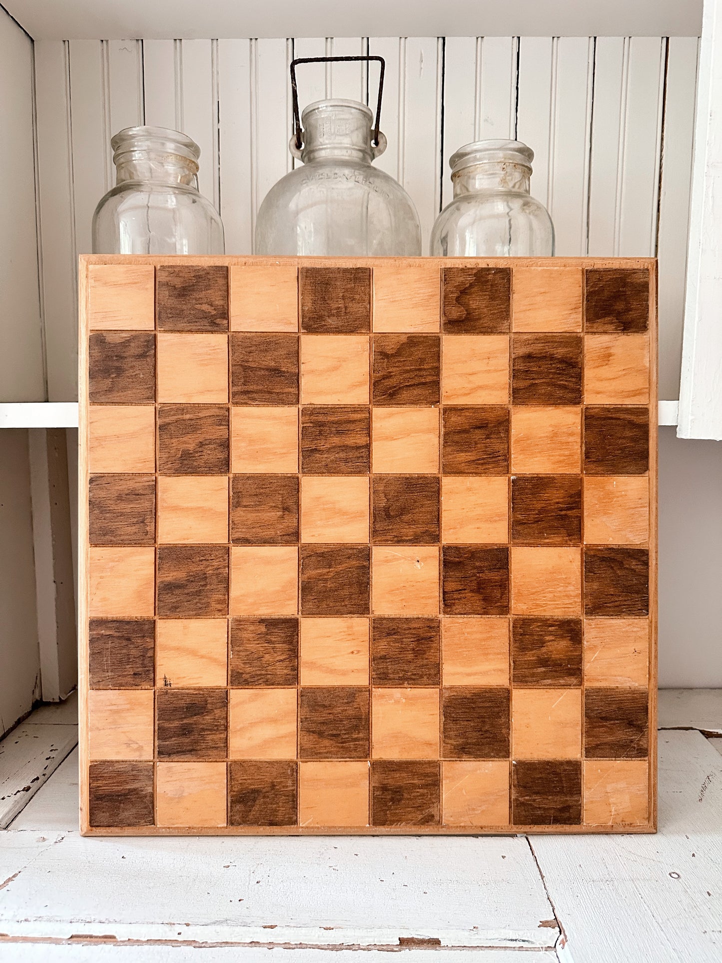 Vintage Carved Wood Chess Board