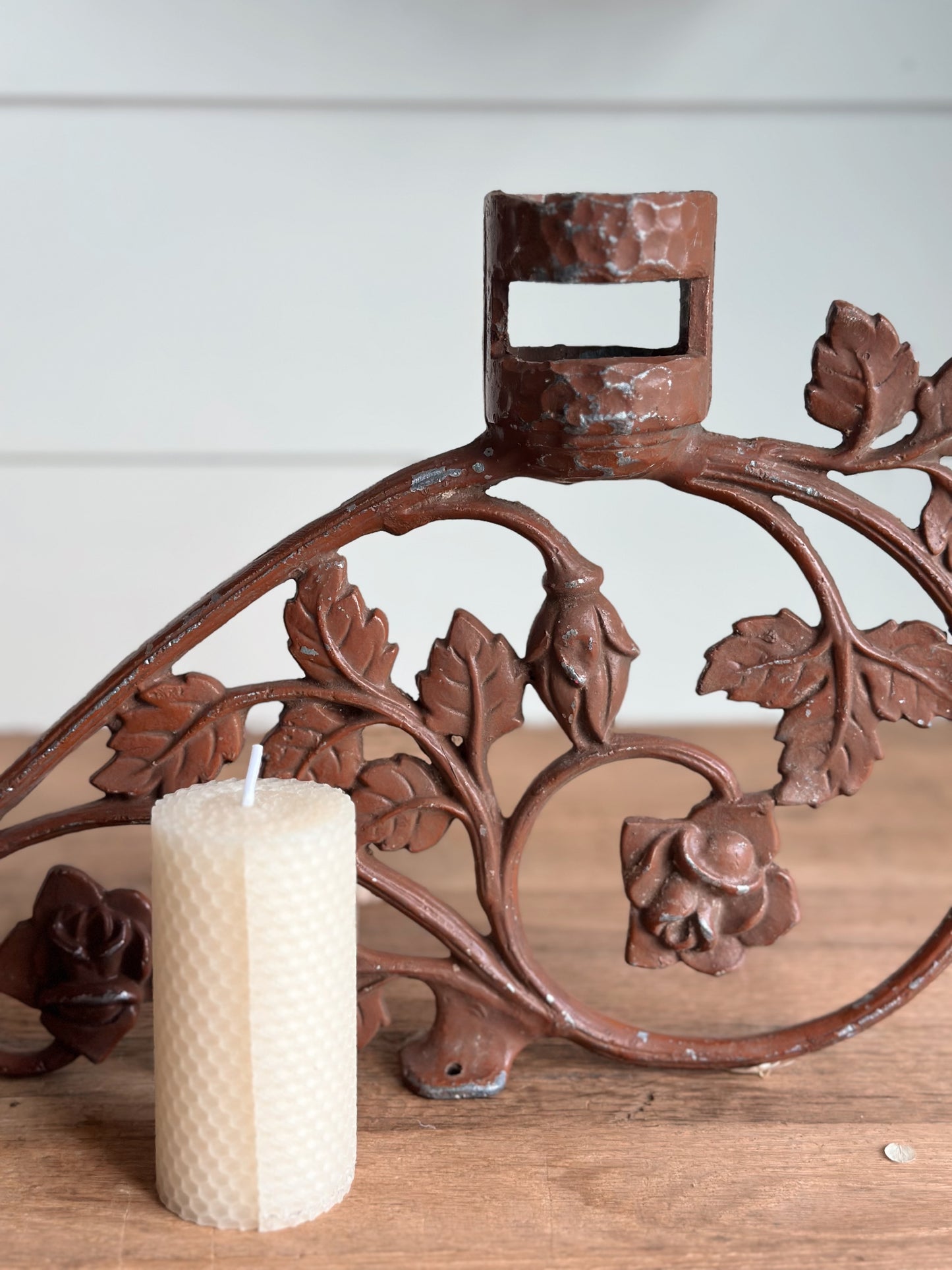 Repurposed Vintage Candle Holder with Beeswax Candle