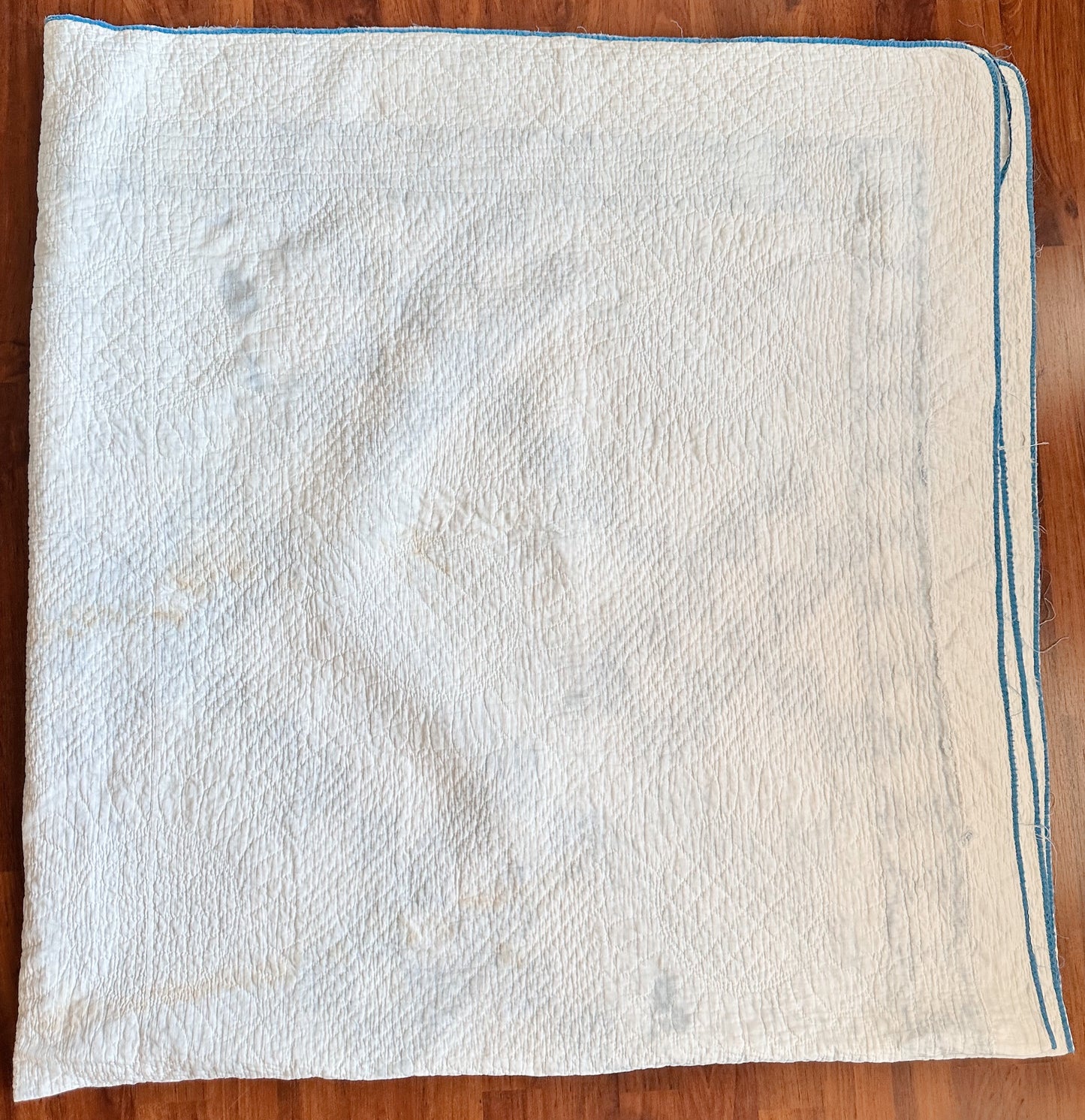 Antique Blue & White Roman Stripe Quilt, Hand Pieced & Hand Quilted