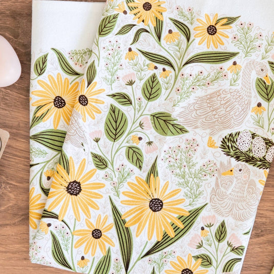 Spring Time Oversize Tea Towel (hand illustrated)
