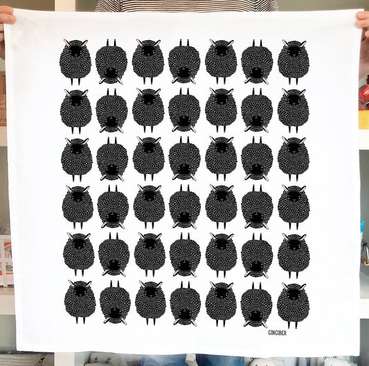 Baba Black Sheep Oversize Tea Towel (hand illustrated)