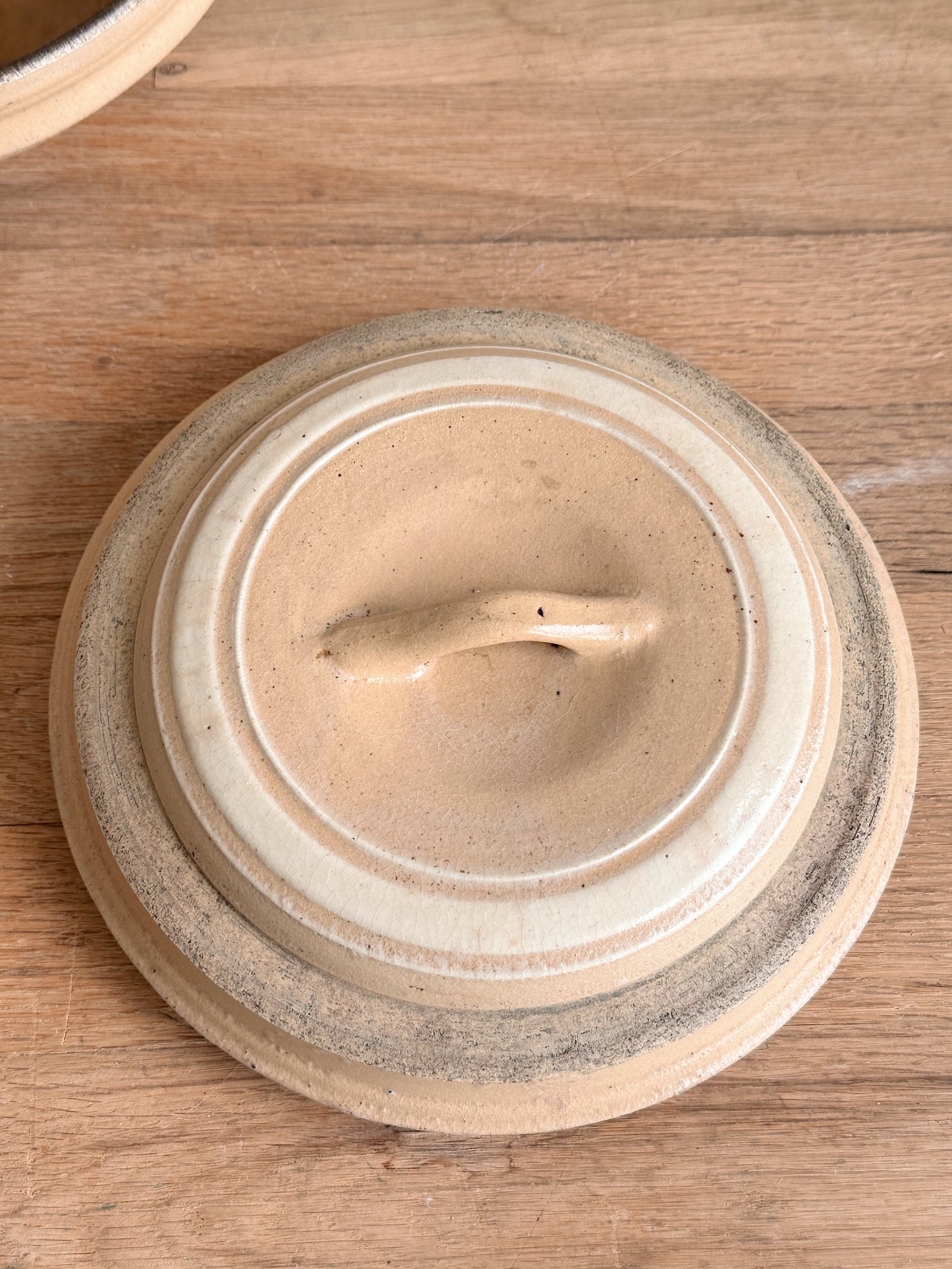 Vintage Banded Stoneware Covered Casserole
