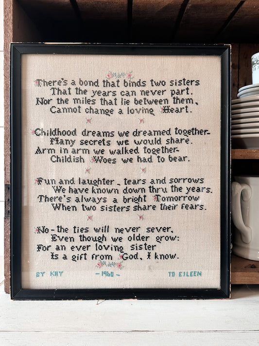 Vintage Sisters Needlework Framed Wall Hanging