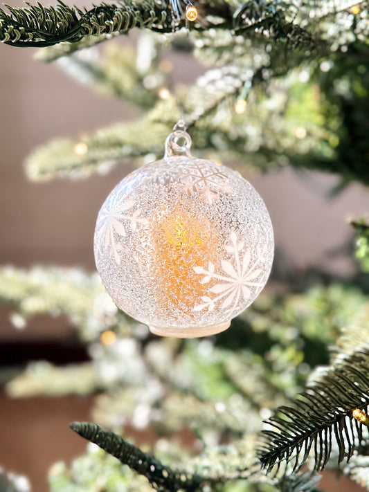 Iced Glass Flickering Snowflake Ornaments