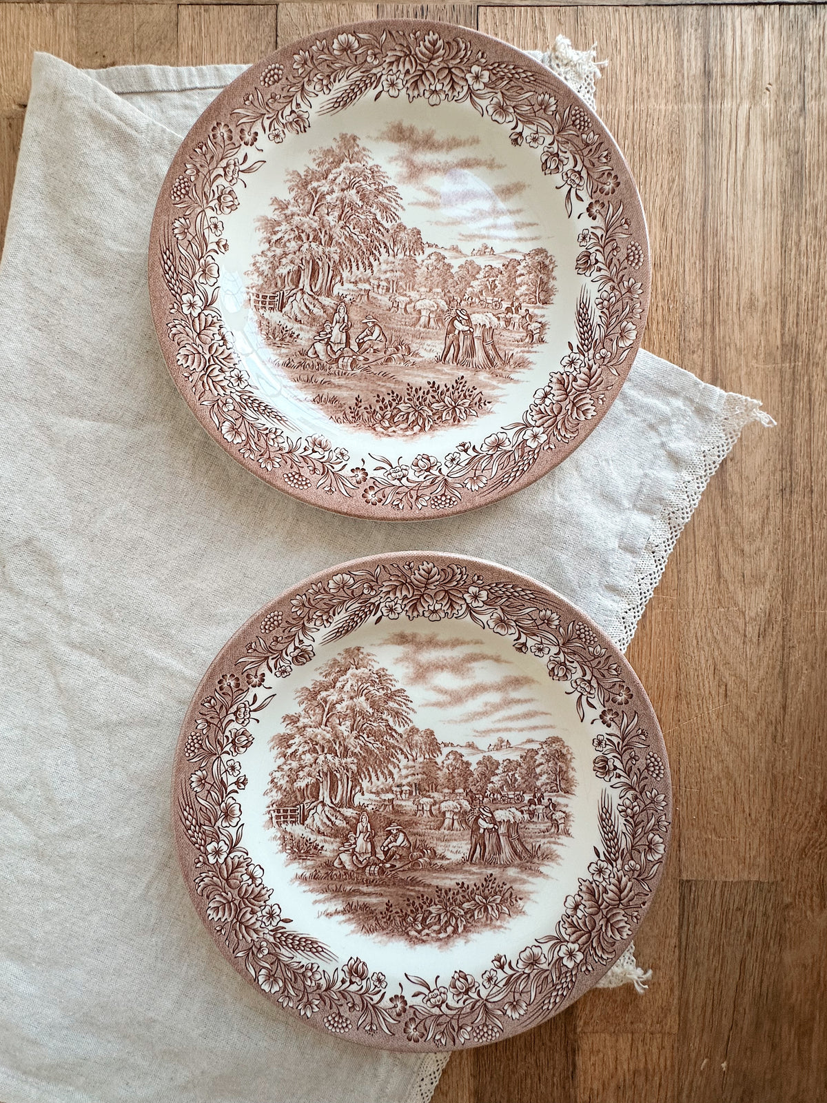 Pair of Vintage Churchill Currier & Ives “Harvest” Dinner Plates