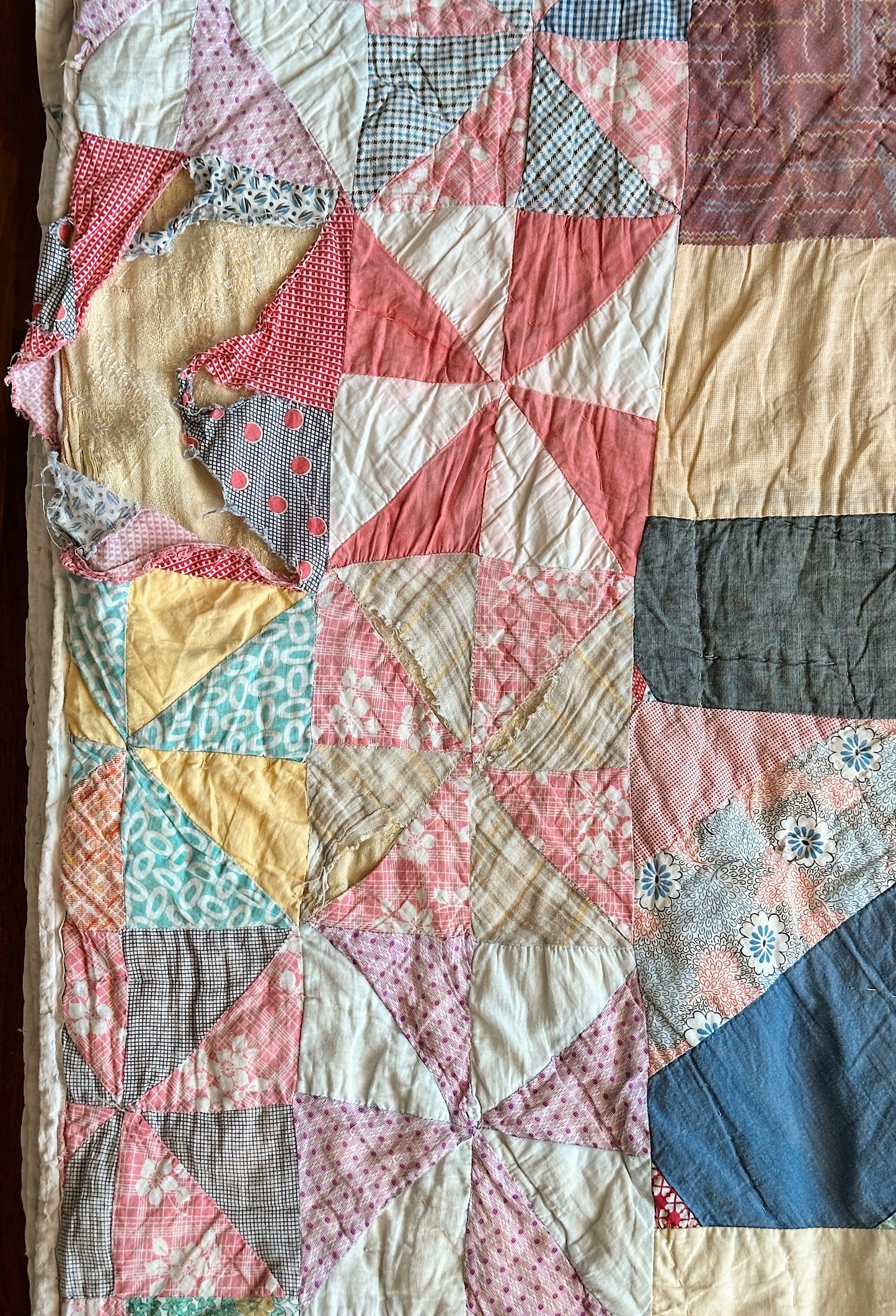 Vintage Hand Stitched Cotton Star & Crazy Scrap Quilt