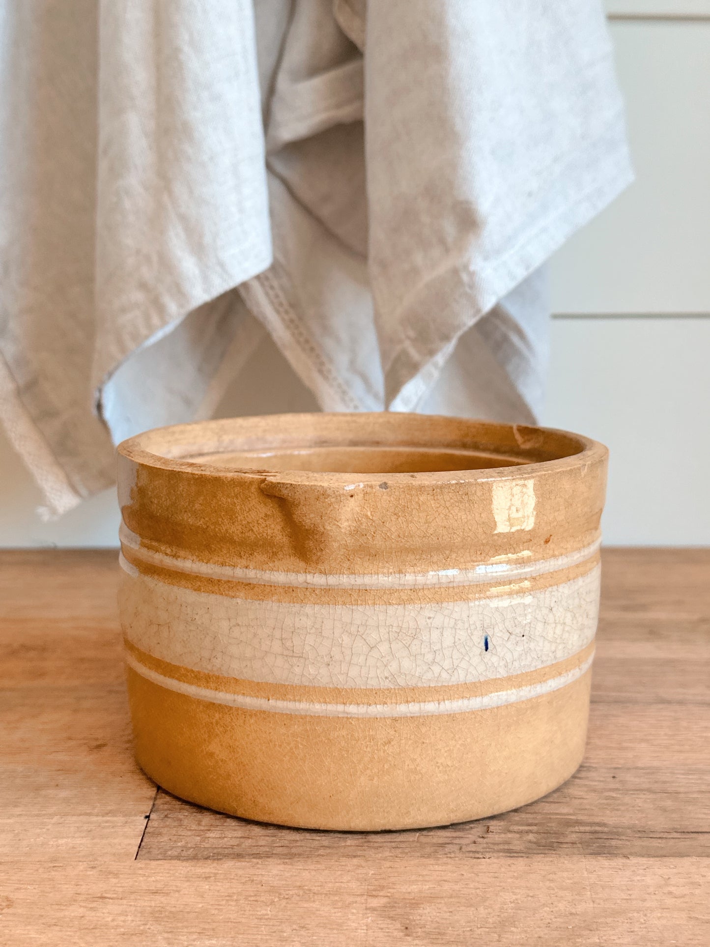 Vintage Banded Yellow Ware Butter Crock