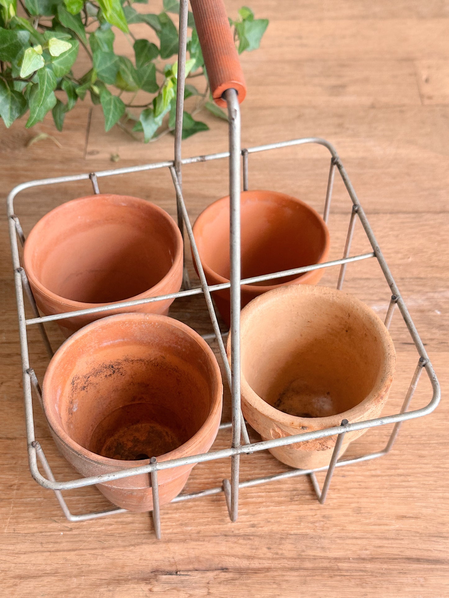 Vintage Wire Bottle Carrier & Pots