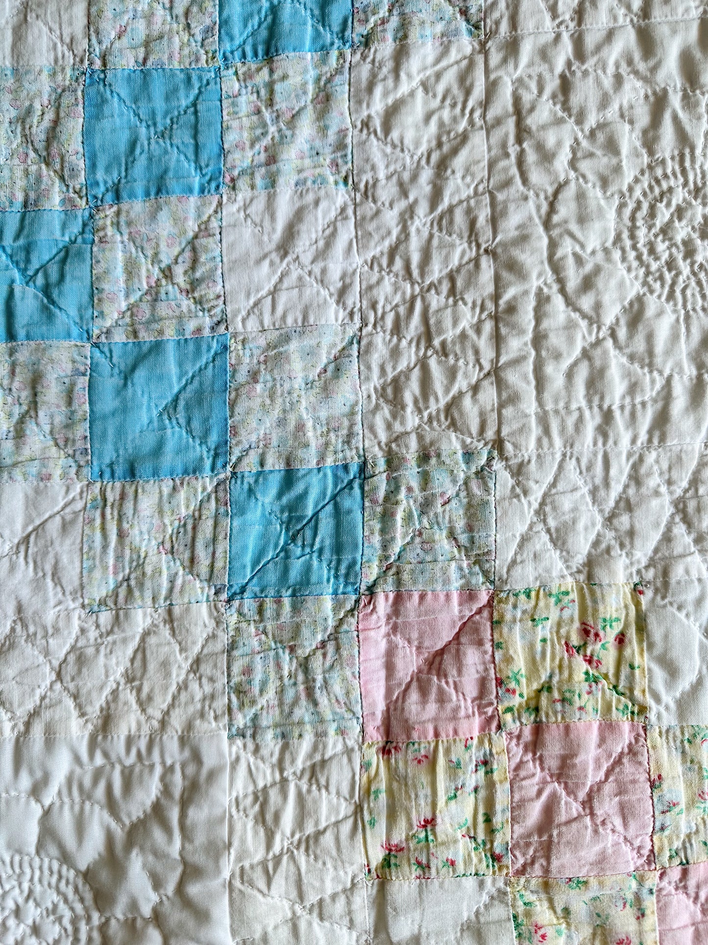 Vintage Hand Stitched Pastel Irish Chain Variation Quilt
