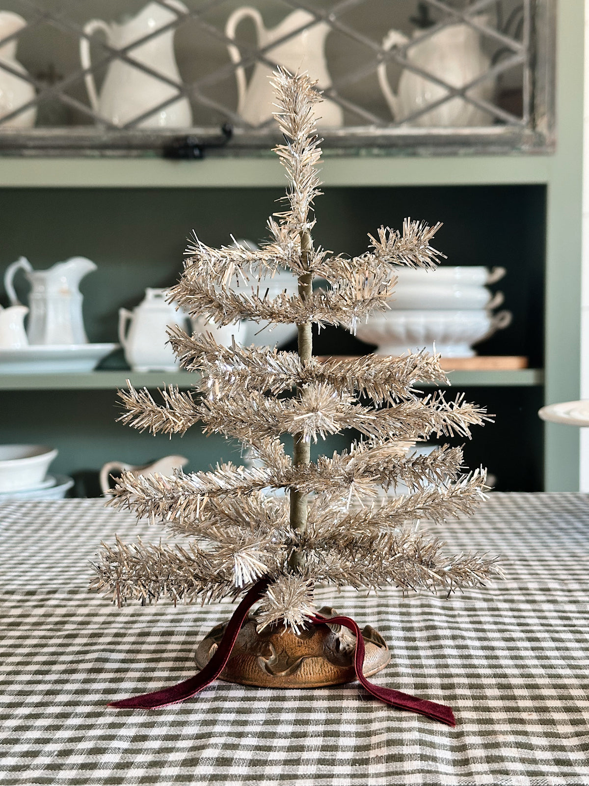 Vintage Cast Iron Lamp Base Tinsel Tree