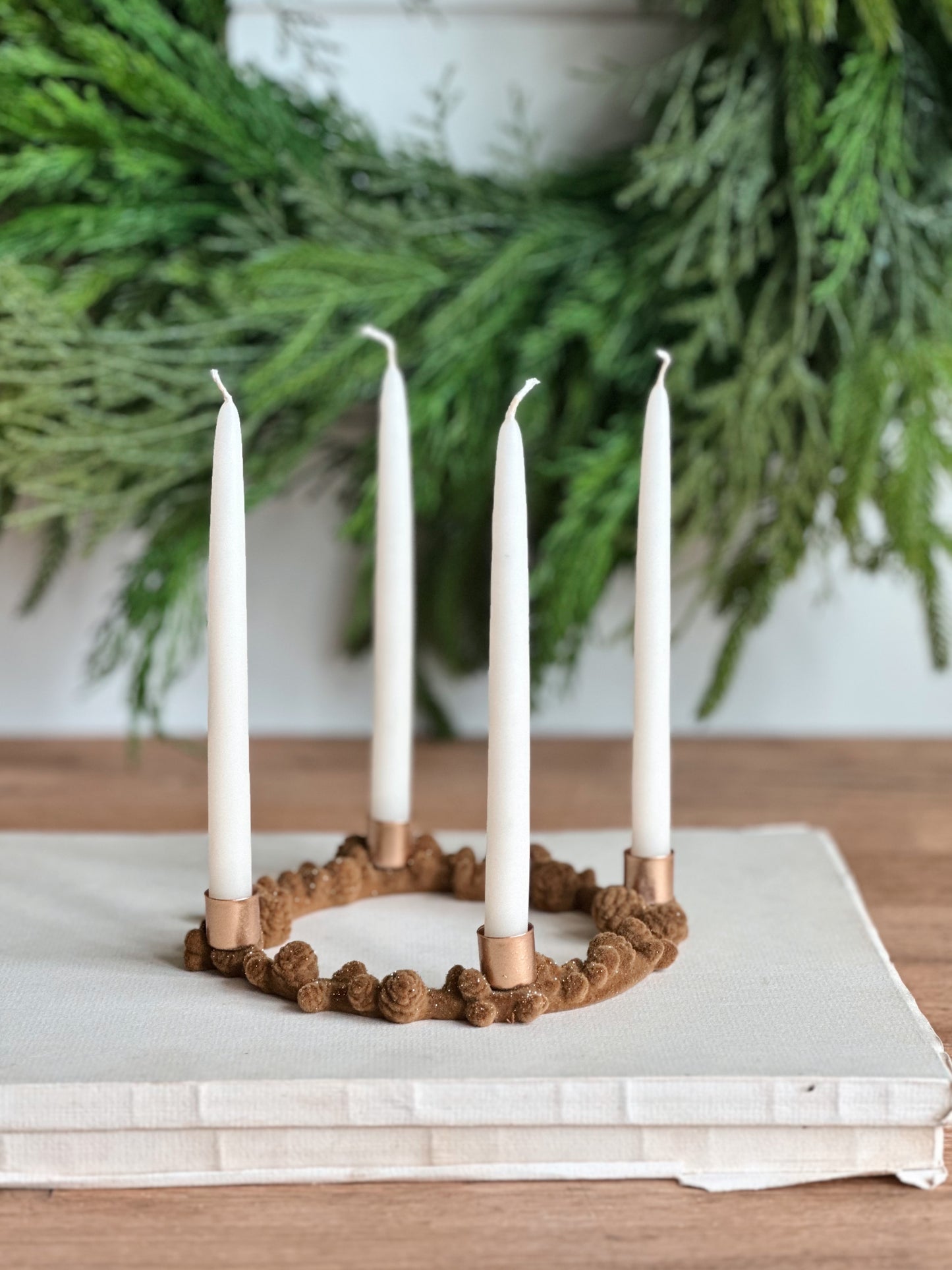 Flocked Velvet Advent Candle Holder & Candles