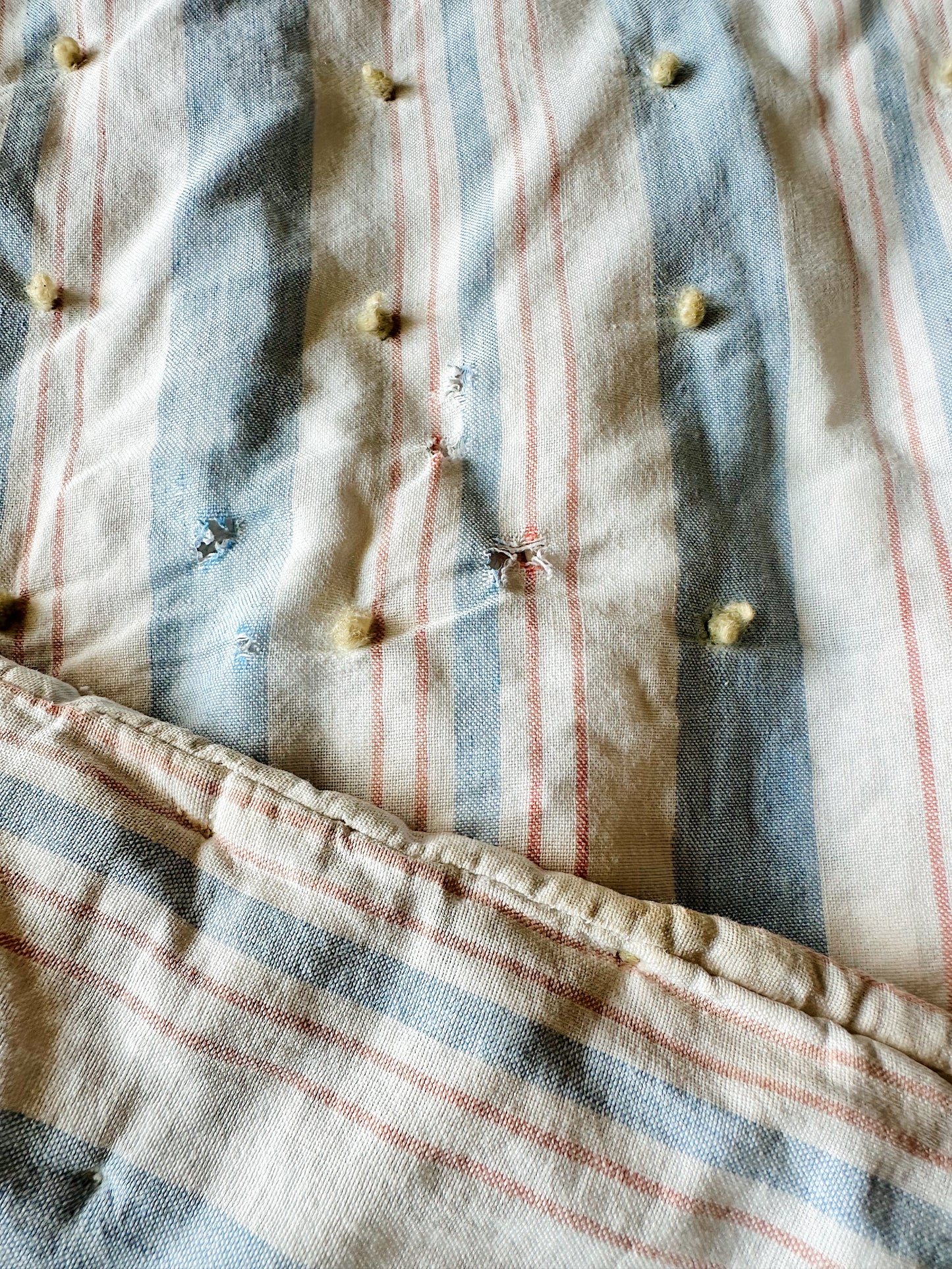 Hand Tied Vintage Cotton Ticking Comforter