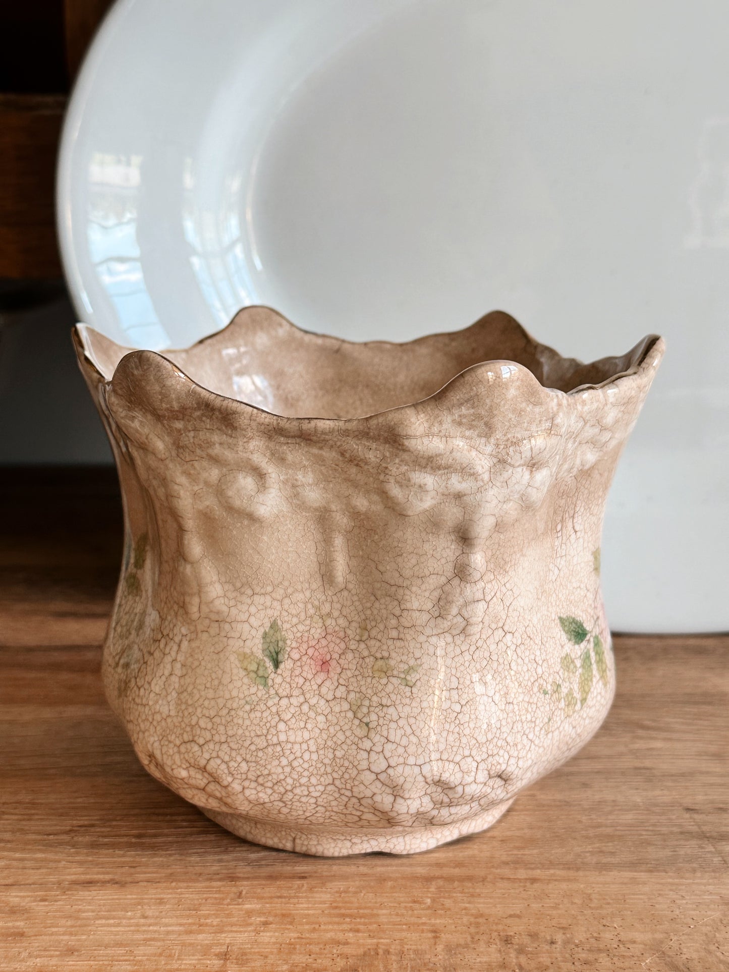 Antique Stained Coronet Bone China Vessel, Staffordshire England