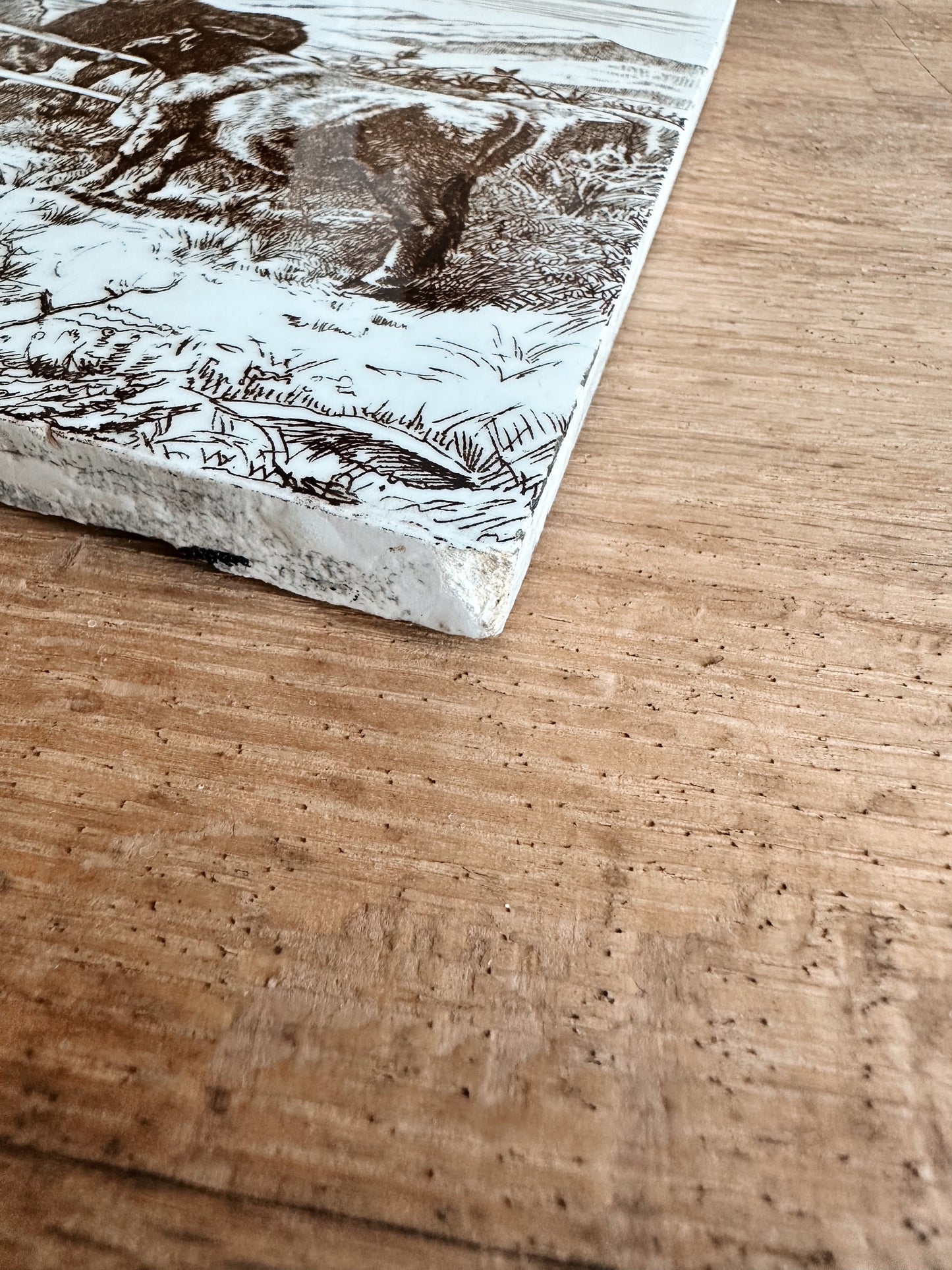 Antique MINTON William Wise Farm Animal Tile (bulls near fence)