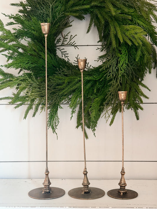 Slender Antique Gold Candle Holders