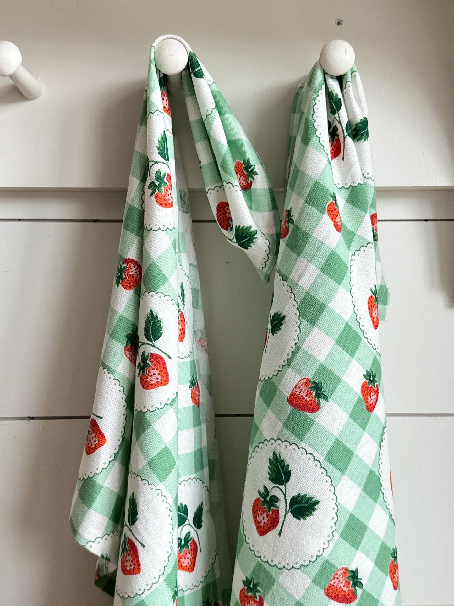 Set of Two Strawberry Gingham Tea Towels
