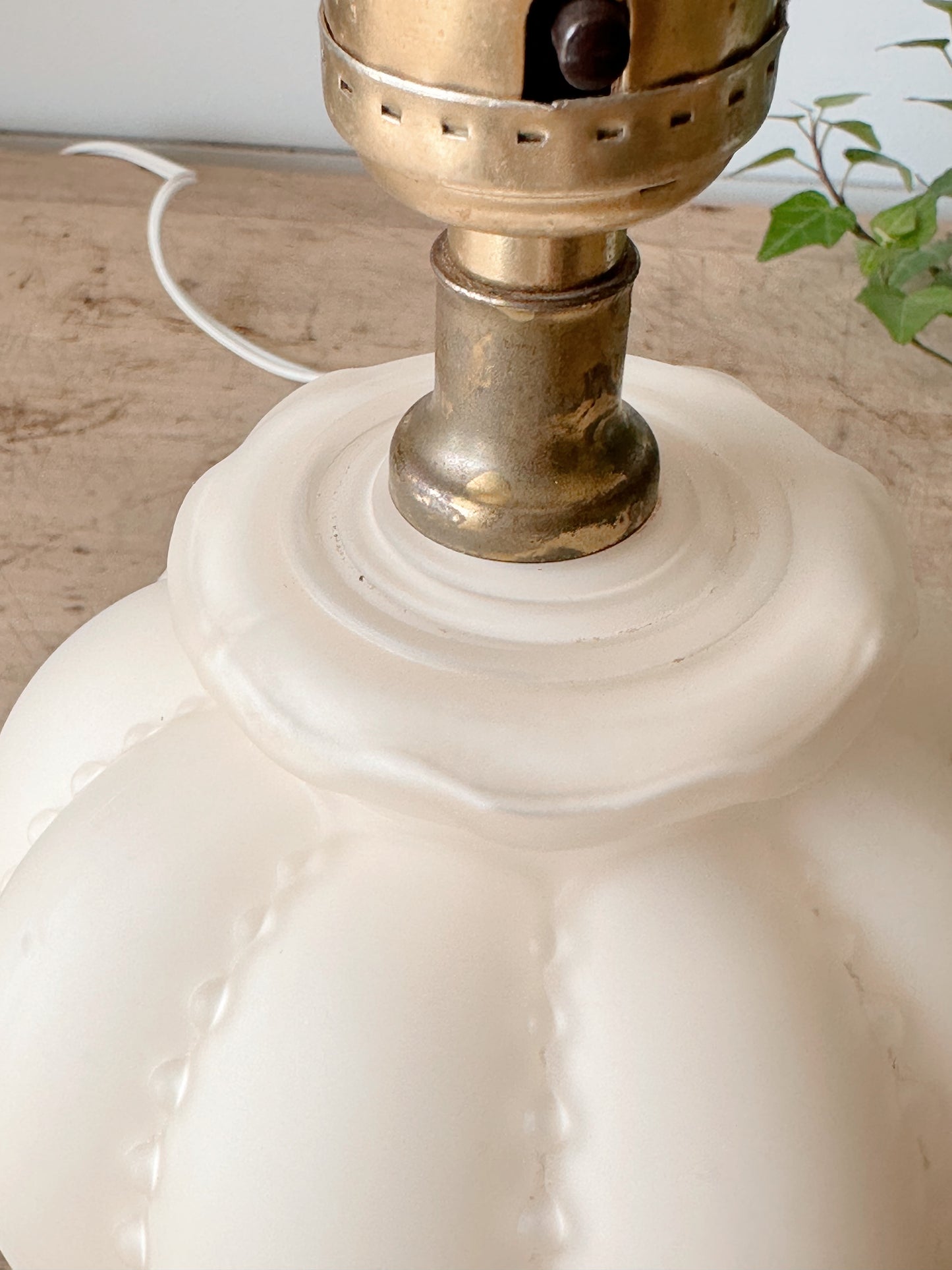 Vintage Glass Lamp with Hand Painted Bow Details