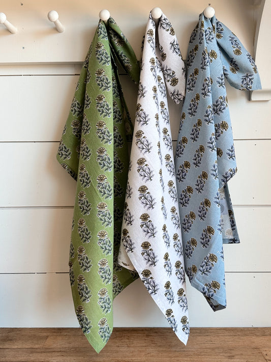 Set of Three Block Print Flour Sack Tea Towels