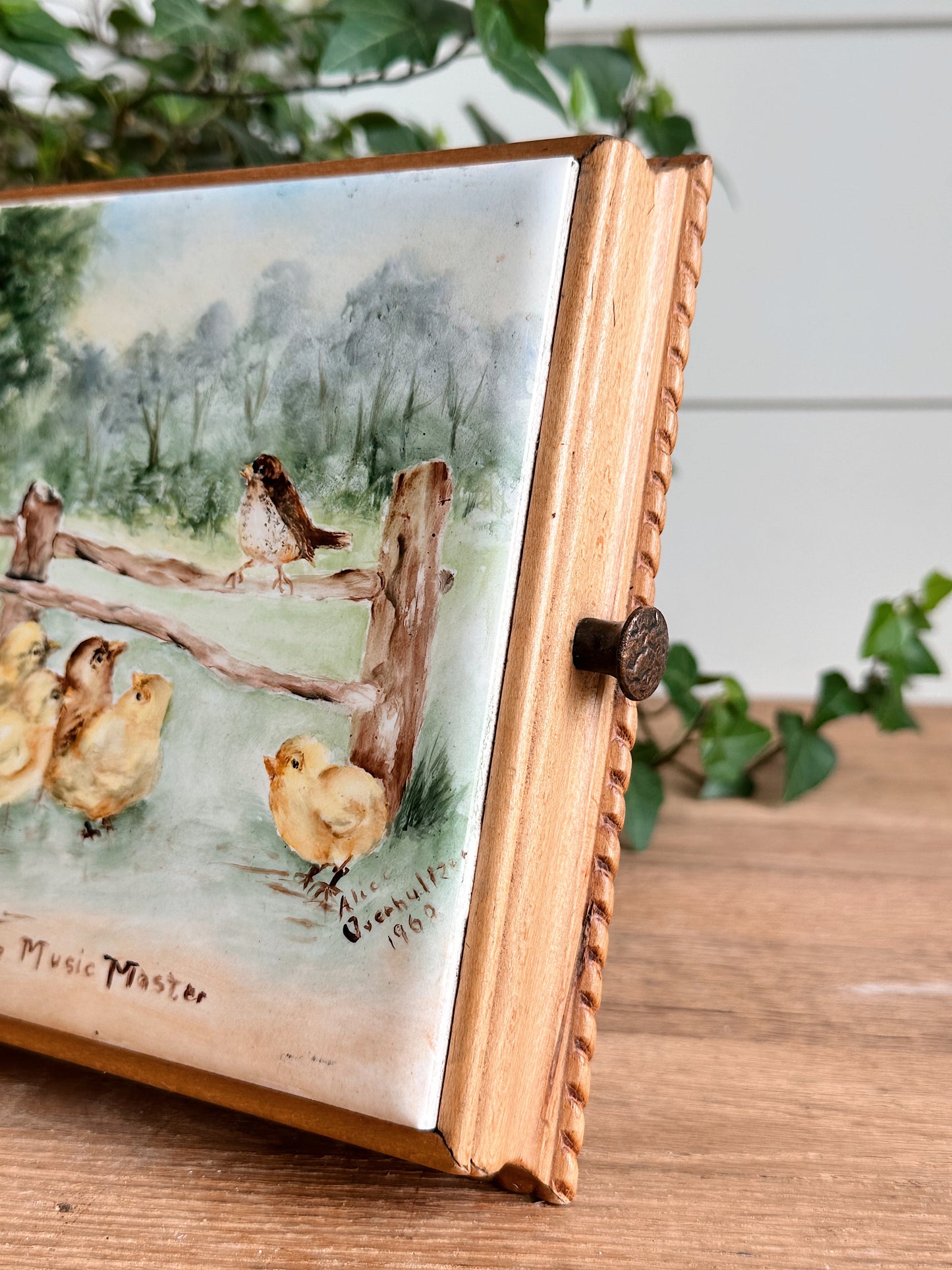 Vintage Hand Painted Tile Wall Hanging