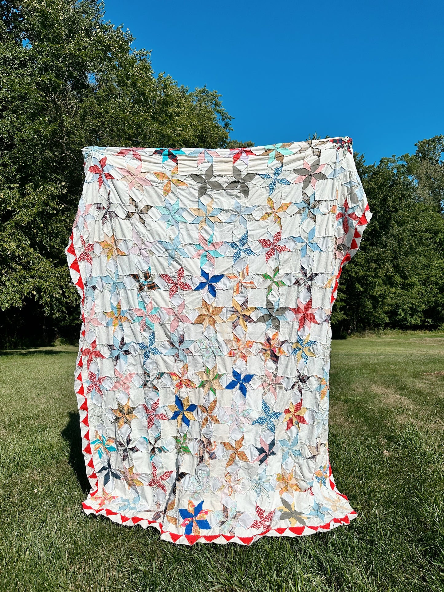 Vintage Hand Pieced 8-Point Star Quilt Top