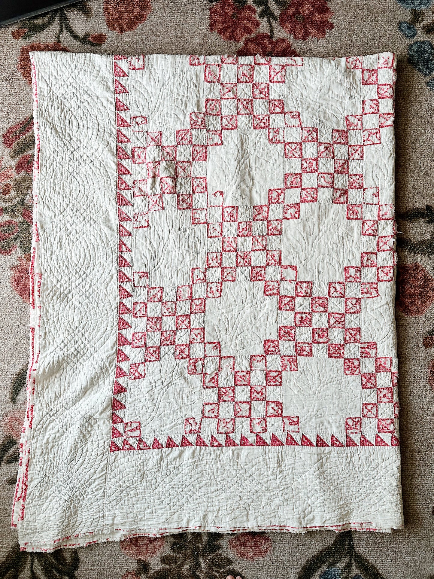 Vintage Hand Stitched Irish Chain Cutter Quilt