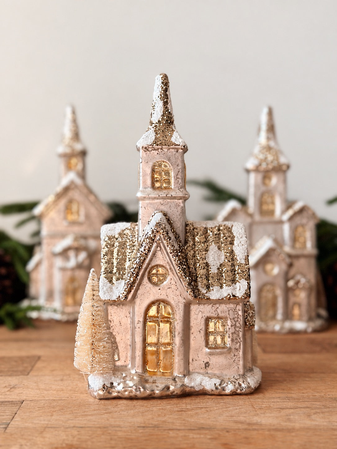 Sparkling Mercury Glass Light Up Houses