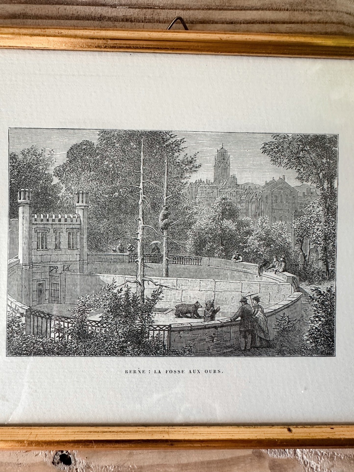 Vintage Framed German Print, The Bear Pit
